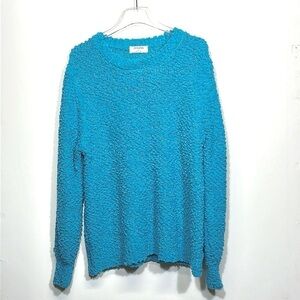 Zenana Teddy Popcorn Knit Scoopneck Sweater Blue Green Cozy Comfort Size Large
